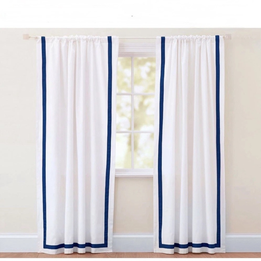 Pottery Barn Teen White Navy border blackout Curtain 52x108